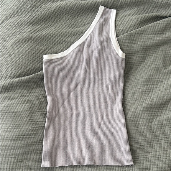 Gray Ribbed One-Shoulder Top - Picture 1 of 1